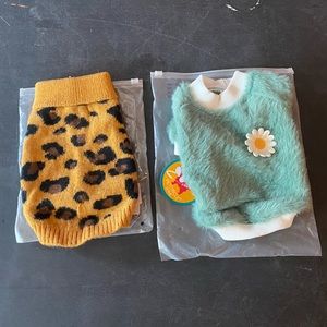 Pet Circle Yellow Leopard Knit & Mint Fuzzy Daisy Dog Sweater Set